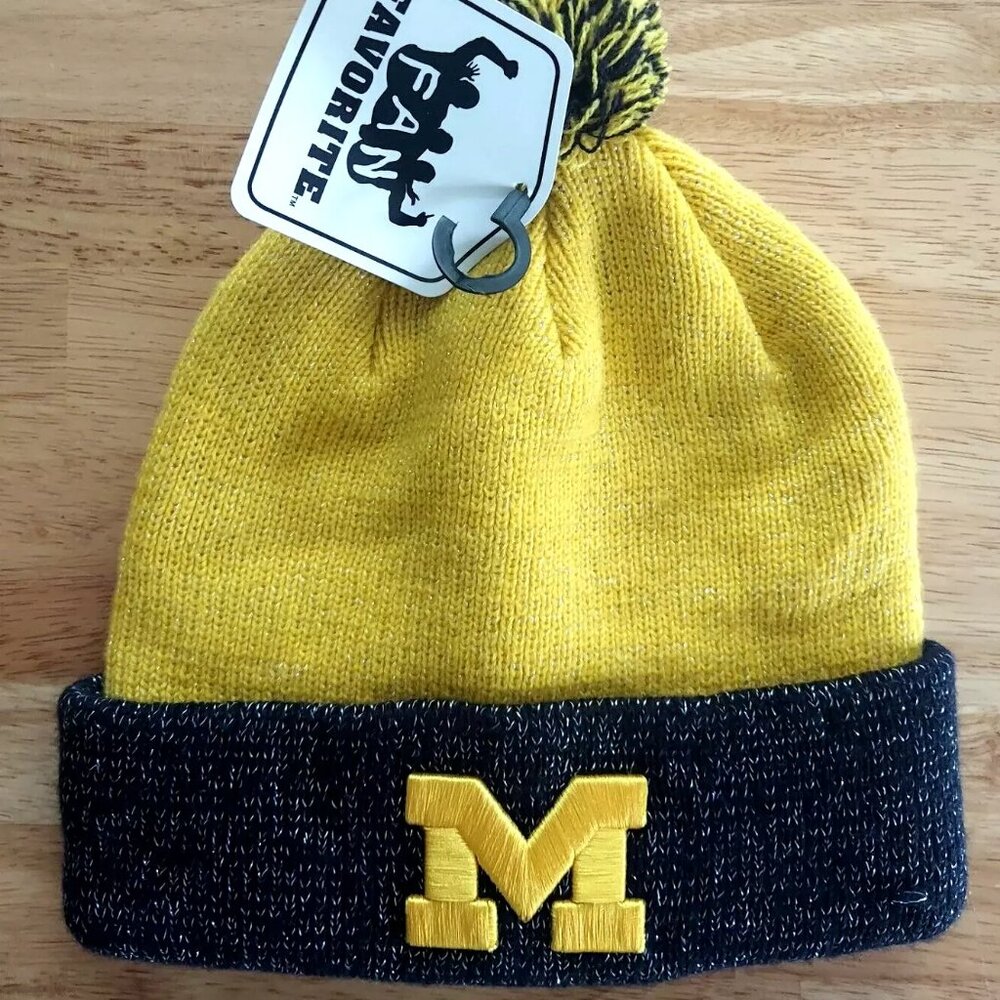 Michigan Wolverines Hat Maize Blue Silver Speck Pom Cap Embroidered Logo New